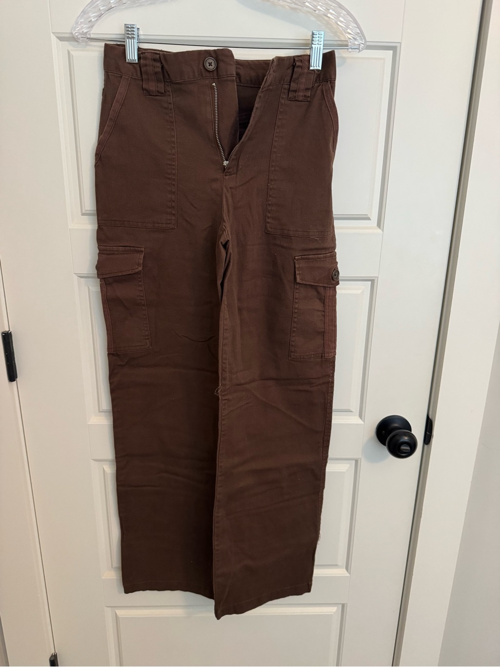 Rewind Women's Straight Leg Cargo Jeans - Brown